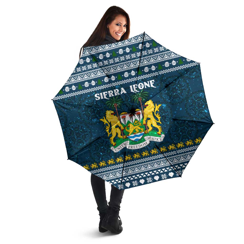 Sierra Leone Christmas Umbrella with Ornamental Pattern, National Coat of Arms, and Festive Motif - Wonder Print Shop