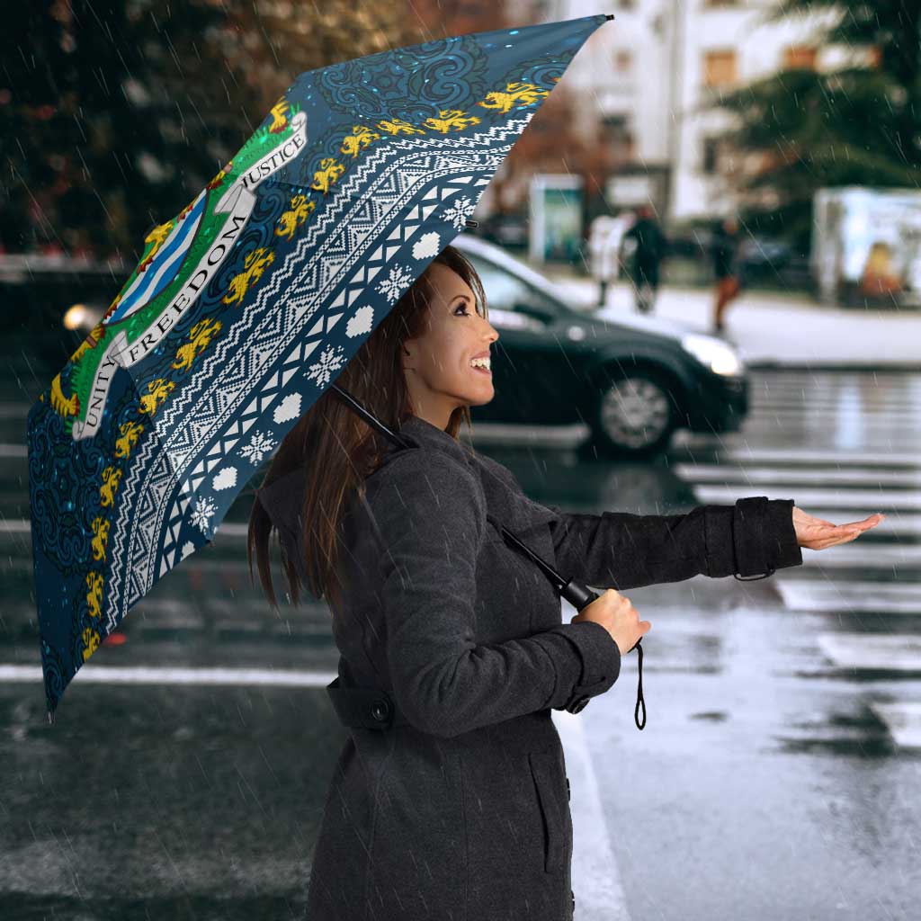 Sierra Leone Christmas Umbrella with Ornamental Pattern, National Coat of Arms, and Festive Motif - Wonder Print Shop