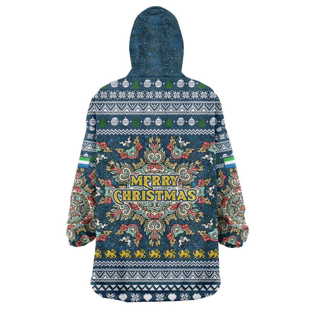 Sierra Leone Christmas Wearable Blanket Hoodie with Ornamental Pattern, National Coat of Arms, and Festive Motif - Wonder Print Shop