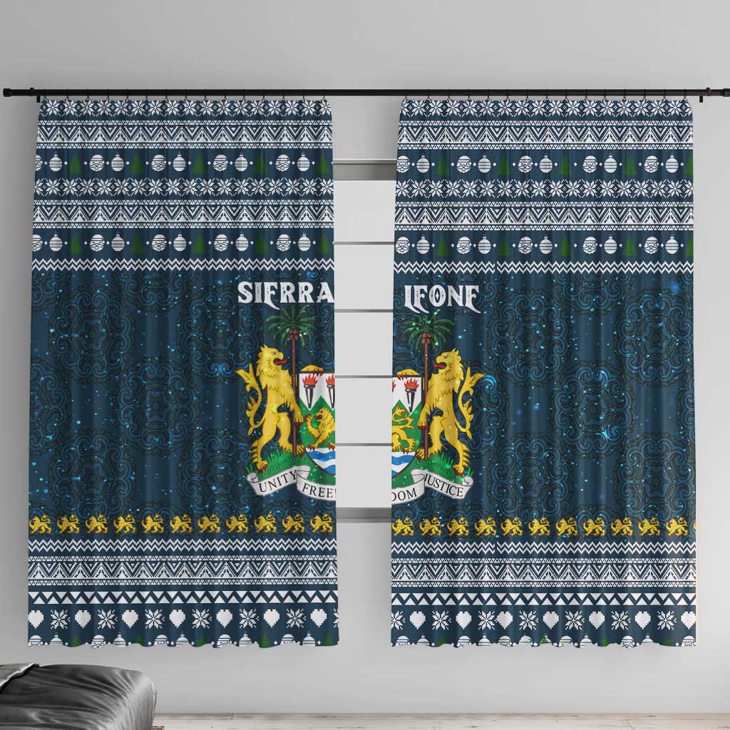 Sierra Leone Christmas Window Curtain with Ornamental Pattern, National Coat of Arms, and Festive Motif - Wonder Print Shop