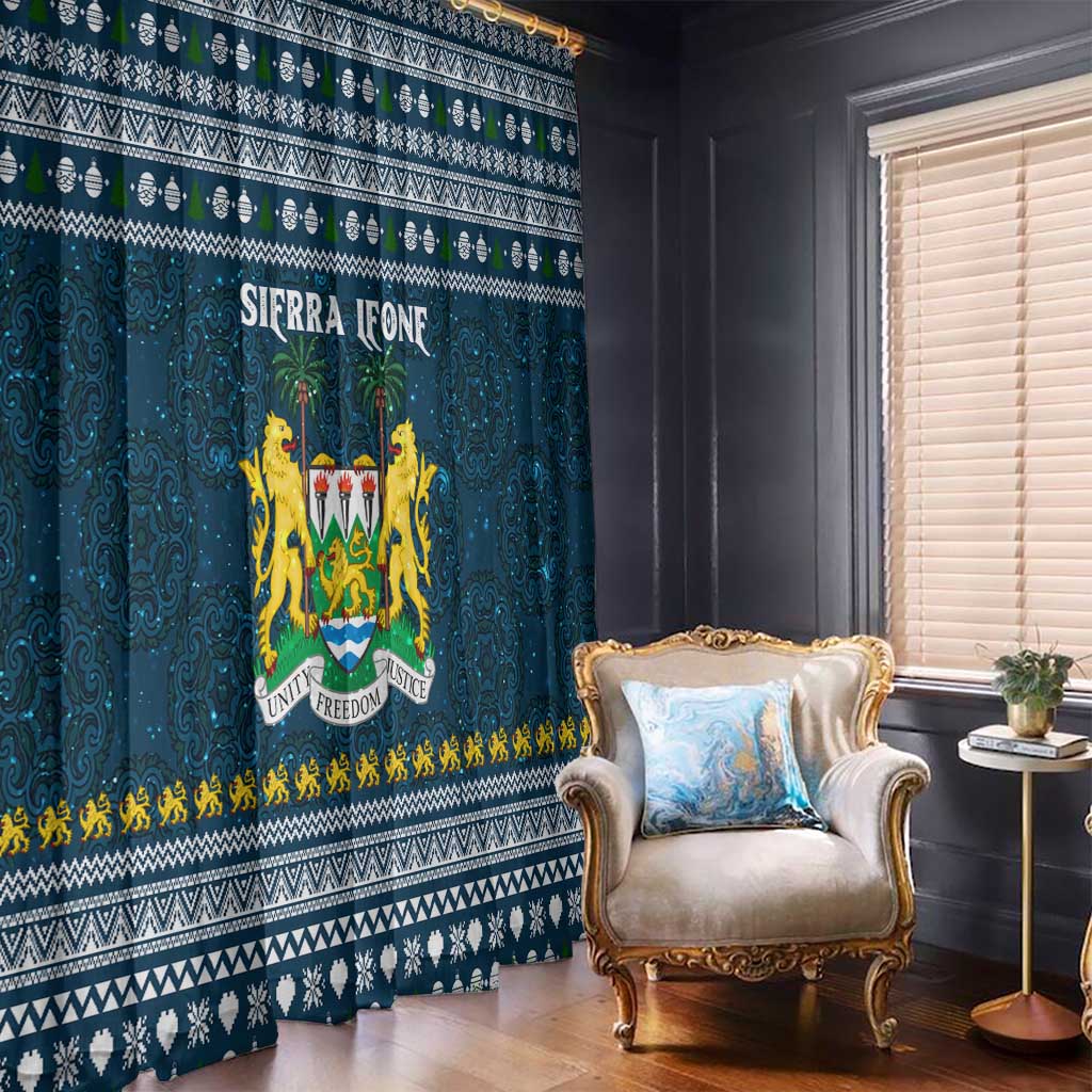 Sierra Leone Christmas Window Curtain with Ornamental Pattern, National Coat of Arms, and Festive Motif - Wonder Print Shop