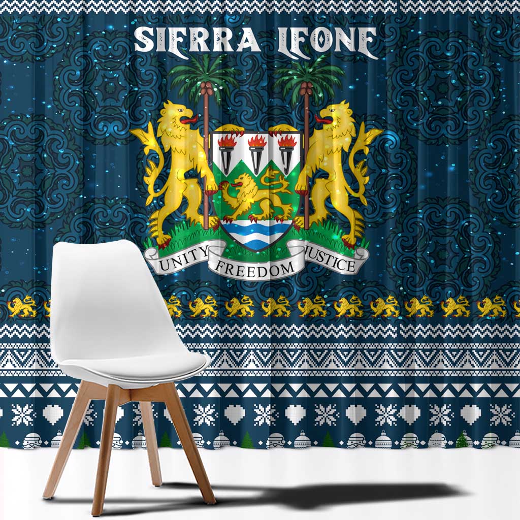 Sierra Leone Christmas Window Curtain with Ornamental Pattern, National Coat of Arms, and Festive Motif - Wonder Print Shop