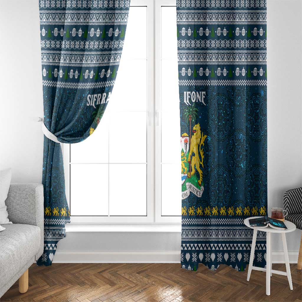 Sierra Leone Christmas Window Curtain with Ornamental Pattern, National Coat of Arms, and Festive Motif - Wonder Print Shop