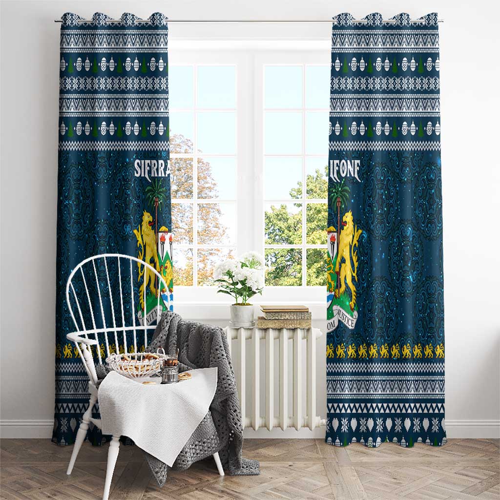 Sierra Leone Christmas Window Curtain with Ornamental Pattern, National Coat of Arms, and Festive Motif - Wonder Print Shop