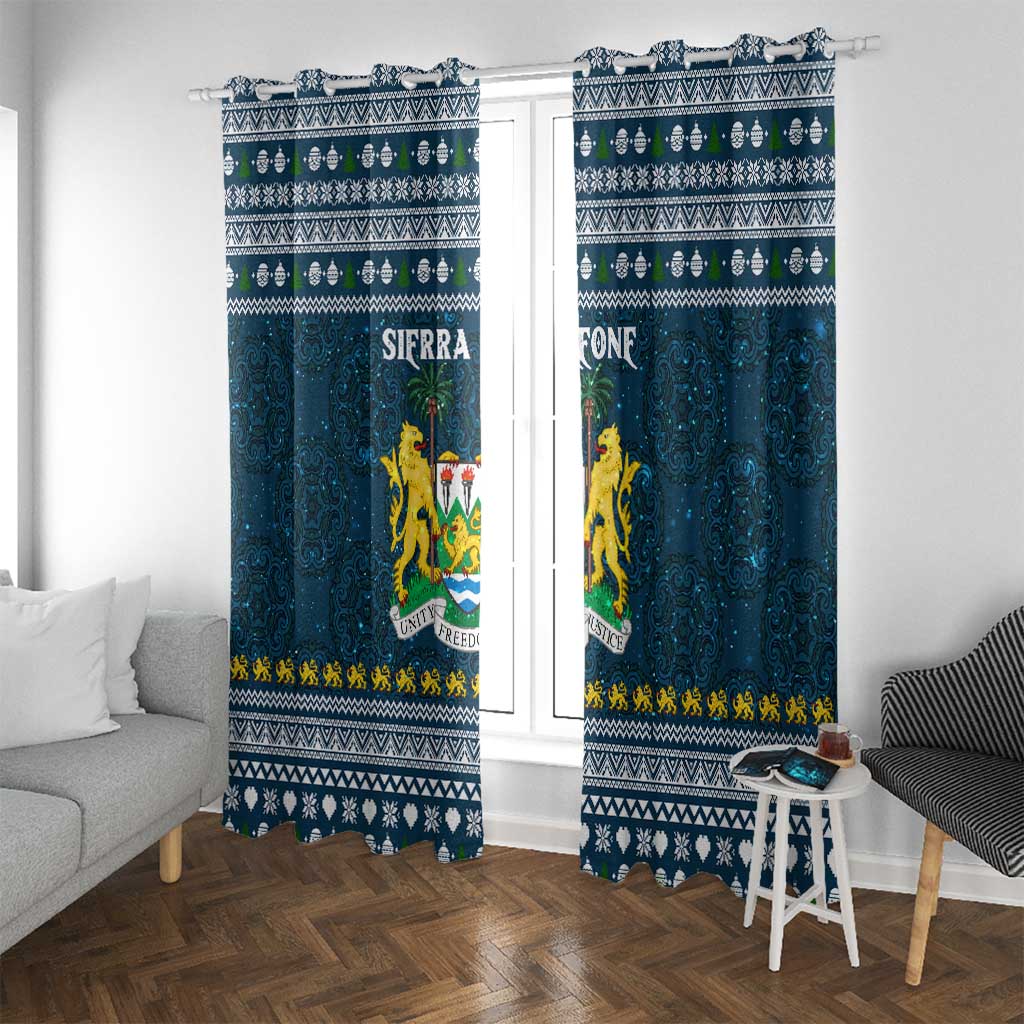 Sierra Leone Christmas Window Curtain with Ornamental Pattern, National Coat of Arms, and Festive Motif - Wonder Print Shop