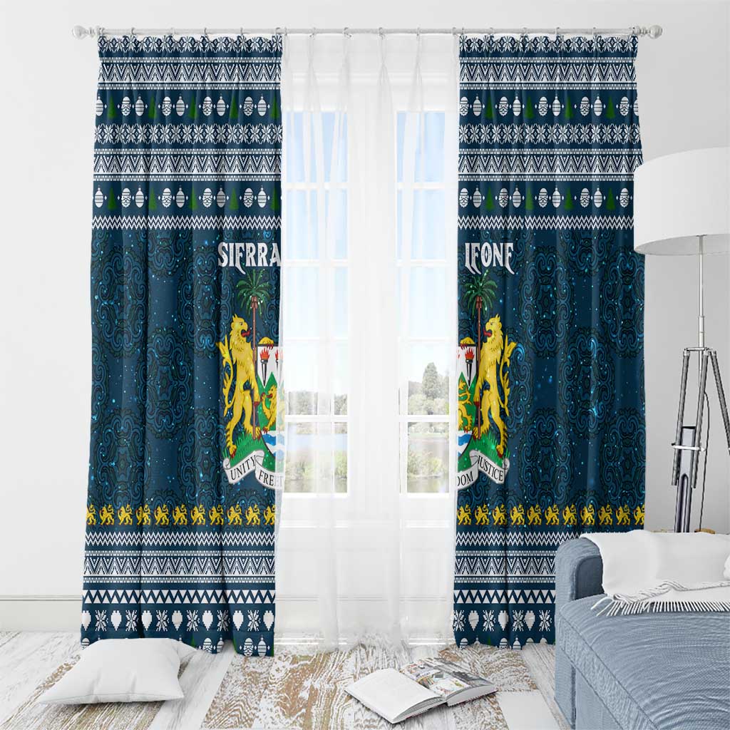 Sierra Leone Christmas Window Curtain with Ornamental Pattern, National Coat of Arms, and Festive Motif - Wonder Print Shop