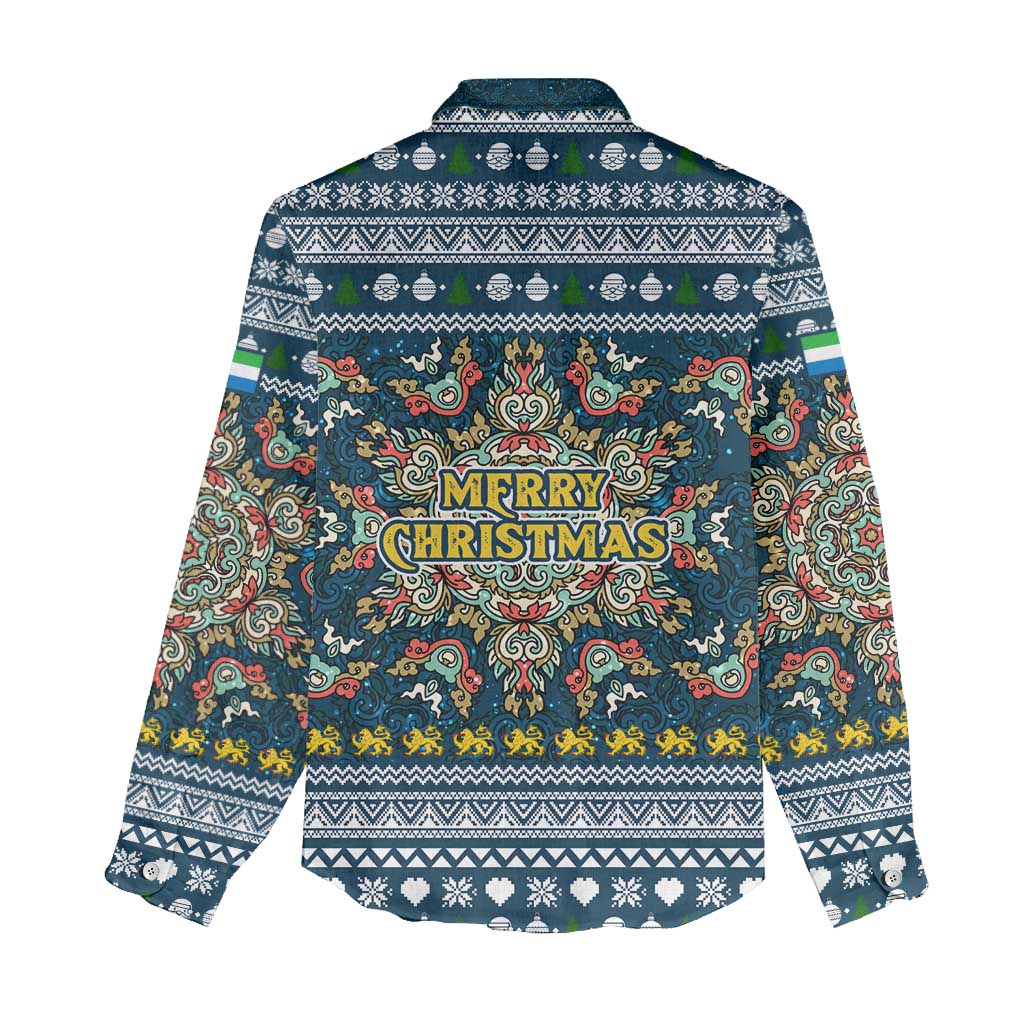 Sierra Leone Christmas Women Casual Shirt with Ornamental Pattern, National Coat of Arms, and Festive Motif - Wonder Print Shop