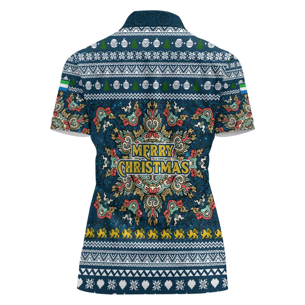 Sierra Leone Christmas Women Polo Shirt with Ornamental Pattern, National Coat of Arms, and Festive Motif - Wonder Print Shop