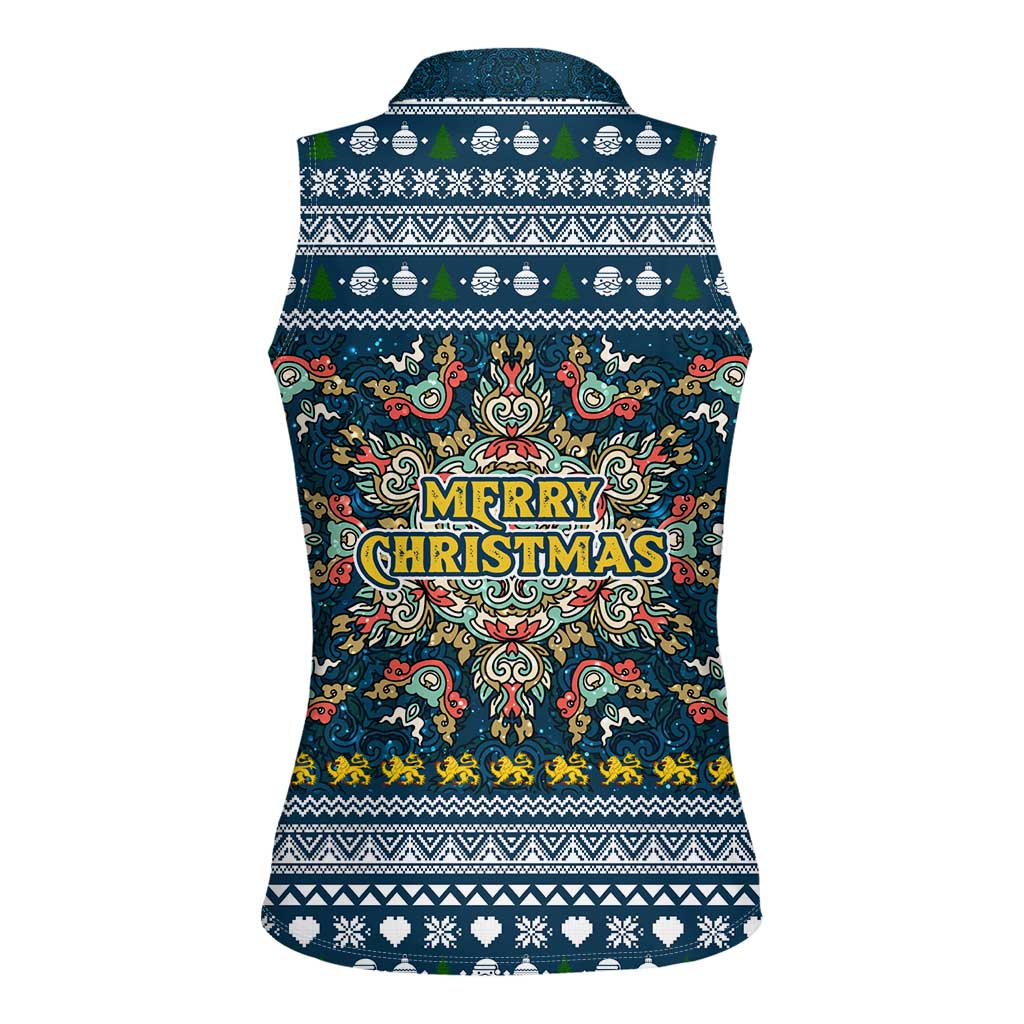 Sierra Leone Christmas Women Sleeveless Polo Shirt with Ornamental Pattern, National Coat of Arms, and Festive Motif - Wonder Print Shop