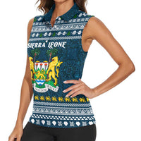 Sierra Leone Christmas Women Sleeveless Polo Shirt with Ornamental Pattern, National Coat of Arms, and Festive Motif - Wonder Print Shop