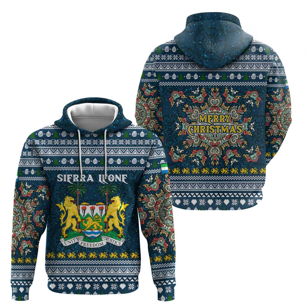 Sierra Leone Christmas Zip Hoodie with Ornamental Pattern, National Coat of Arms, and Festive Motif - Wonder Print Shop