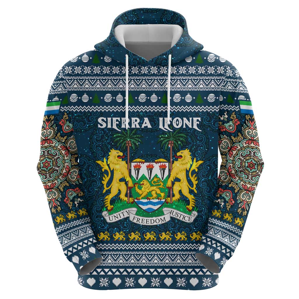 Sierra Leone Christmas Zip Hoodie with Ornamental Pattern, National Coat of Arms, and Festive Motif - Wonder Print Shop
