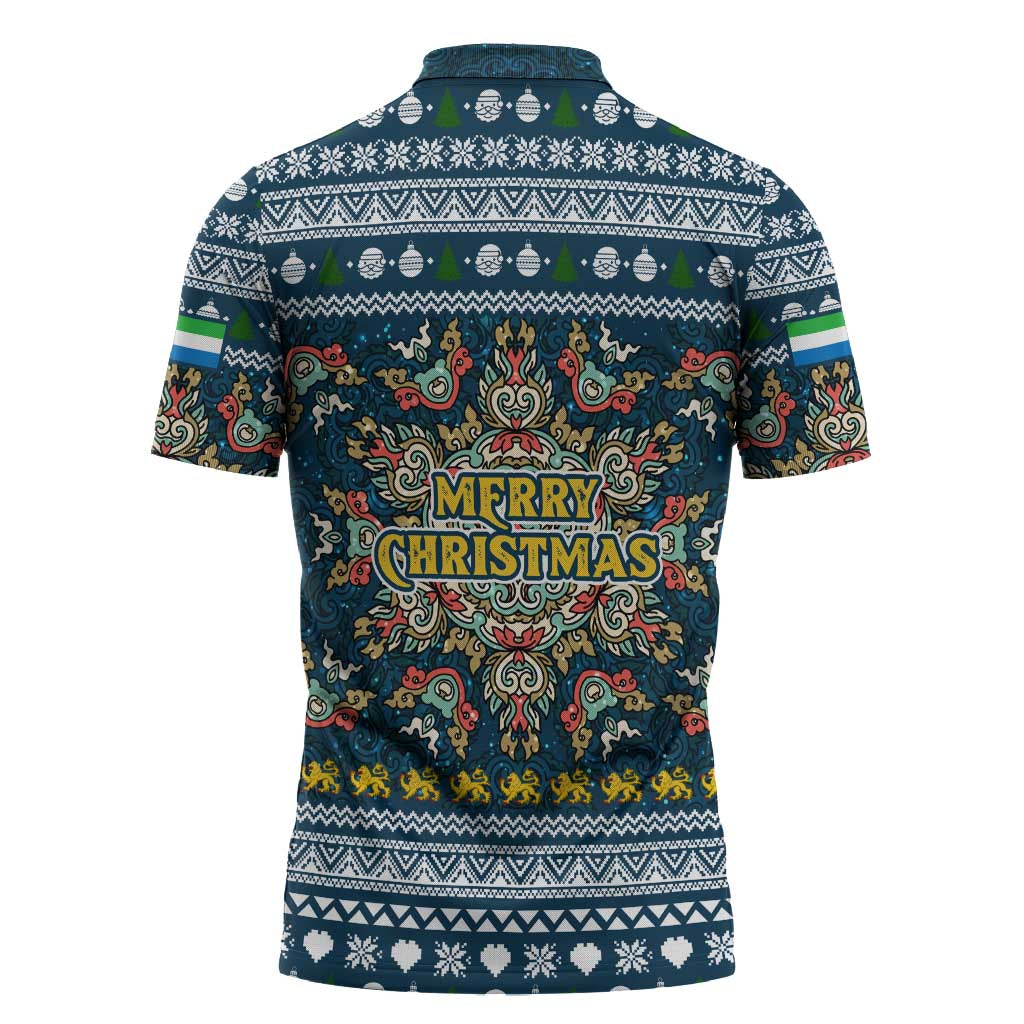 Sierra Leone Christmas Zipper Polo Shirt with Ornamental Pattern, National Coat of Arms, and Festive Motif - Wonder Print Shop