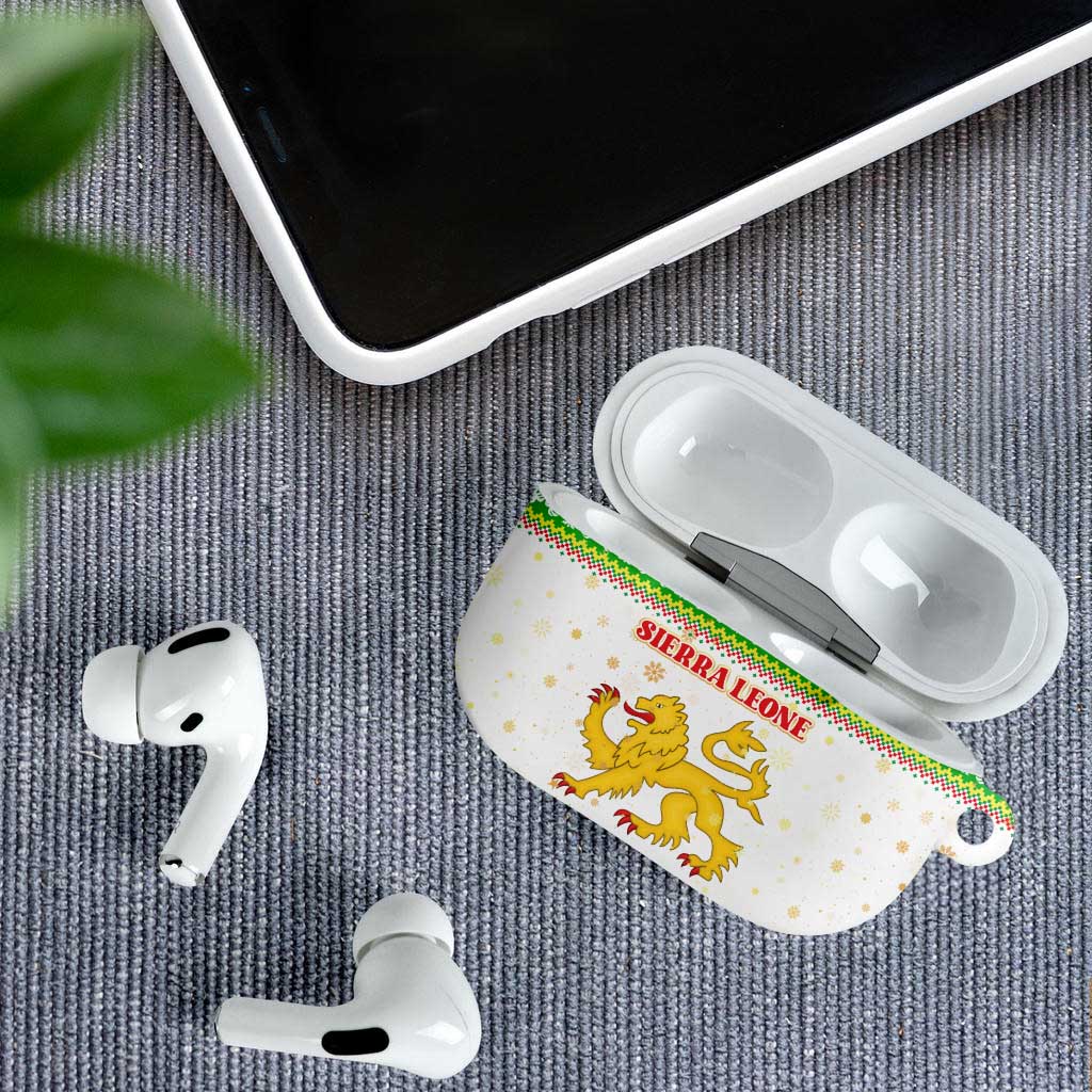 Sierra Leone Christmas AirPods Case with Festive Green Pattern, Golden Lion Emblem, and Santa Sleigh Motif - Wonder Print Shop