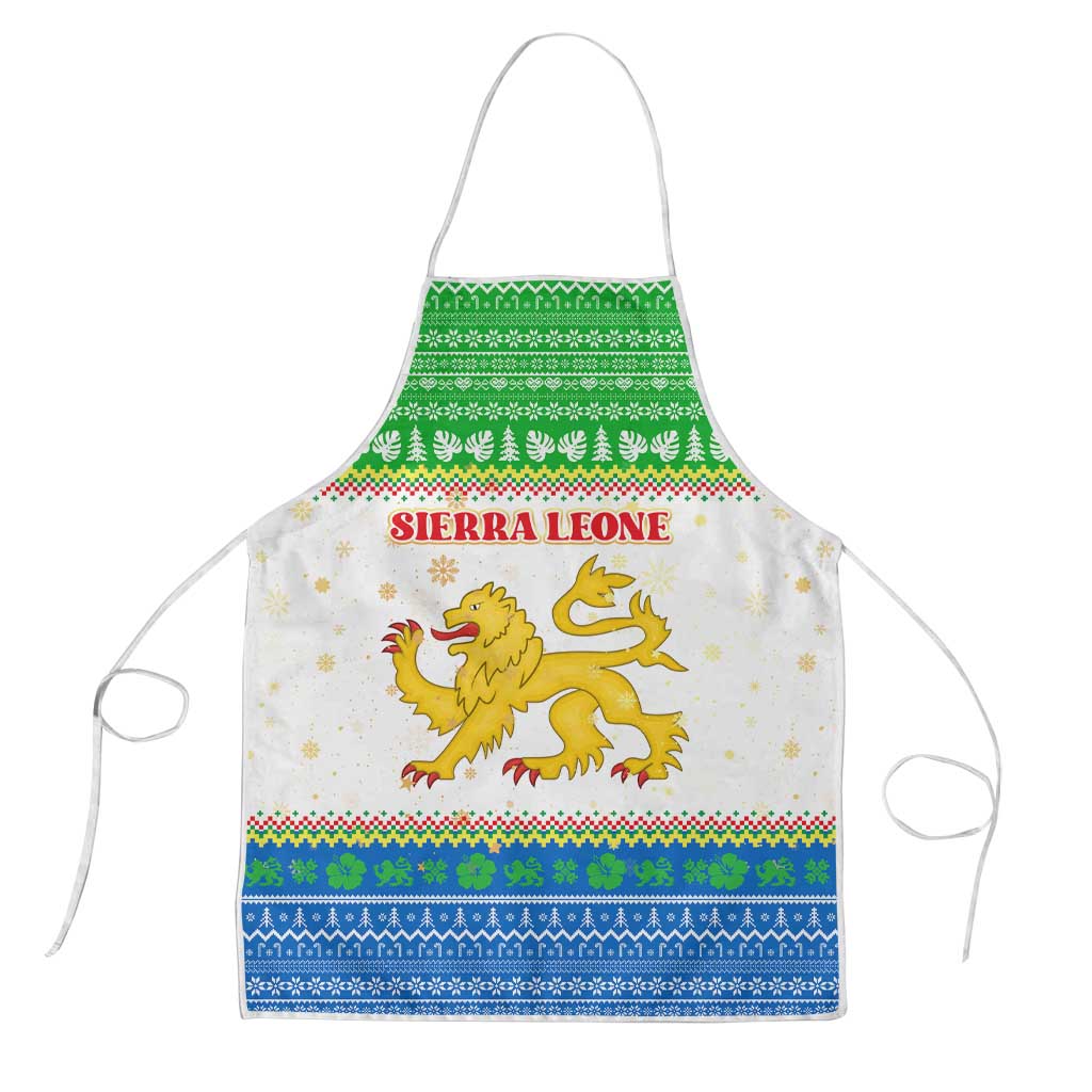 Sierra Leone Christmas Apron with Festive Green Pattern, Golden Lion Emblem, and Santa Sleigh Motif - Wonder Print Shop