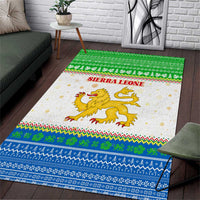Sierra Leone Christmas Area Rug with Festive Green Pattern, Golden Lion Emblem, and Santa Sleigh Motif - Wonder Print Shop