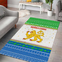 Sierra Leone Christmas Area Rug with Festive Green Pattern, Golden Lion Emblem, and Santa Sleigh Motif - Wonder Print Shop