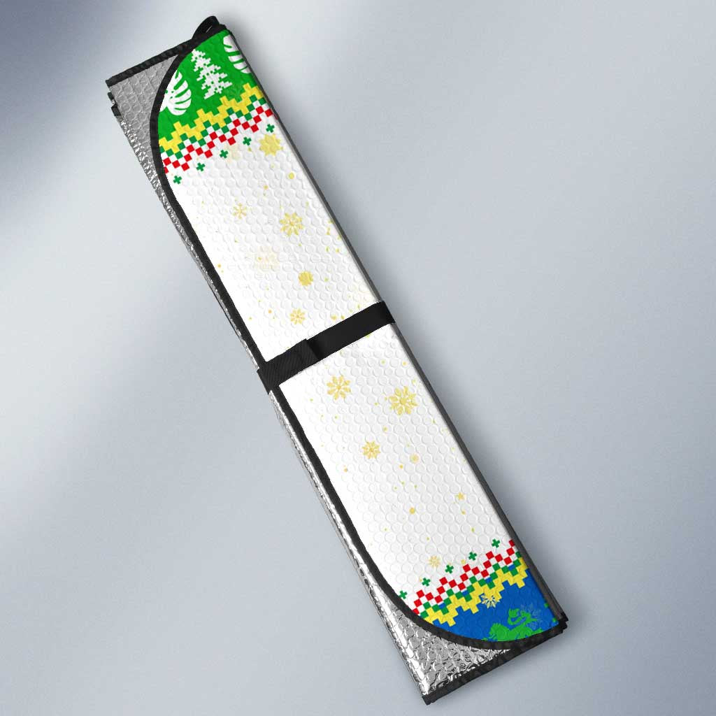 Sierra Leone Christmas Auto Sun Shade with Festive Green Pattern, Golden Lion Emblem, and Santa Sleigh Motif - Wonder Print Shop