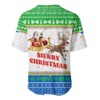 Sierra Leone Christmas Baseball Jersey with Festive Green Pattern, Golden Lion Emblem, and Santa Sleigh Motif - Wonder Print Shop