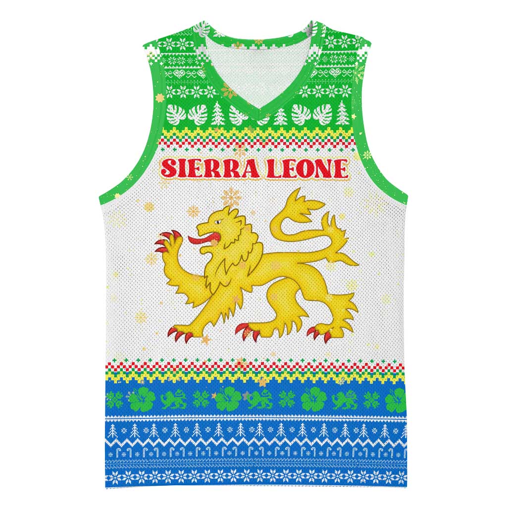 Sierra Leone Christmas Basketball Jersey with Festive Green Pattern, Golden Lion Emblem, and Santa Sleigh Motif - Wonder Print Shop