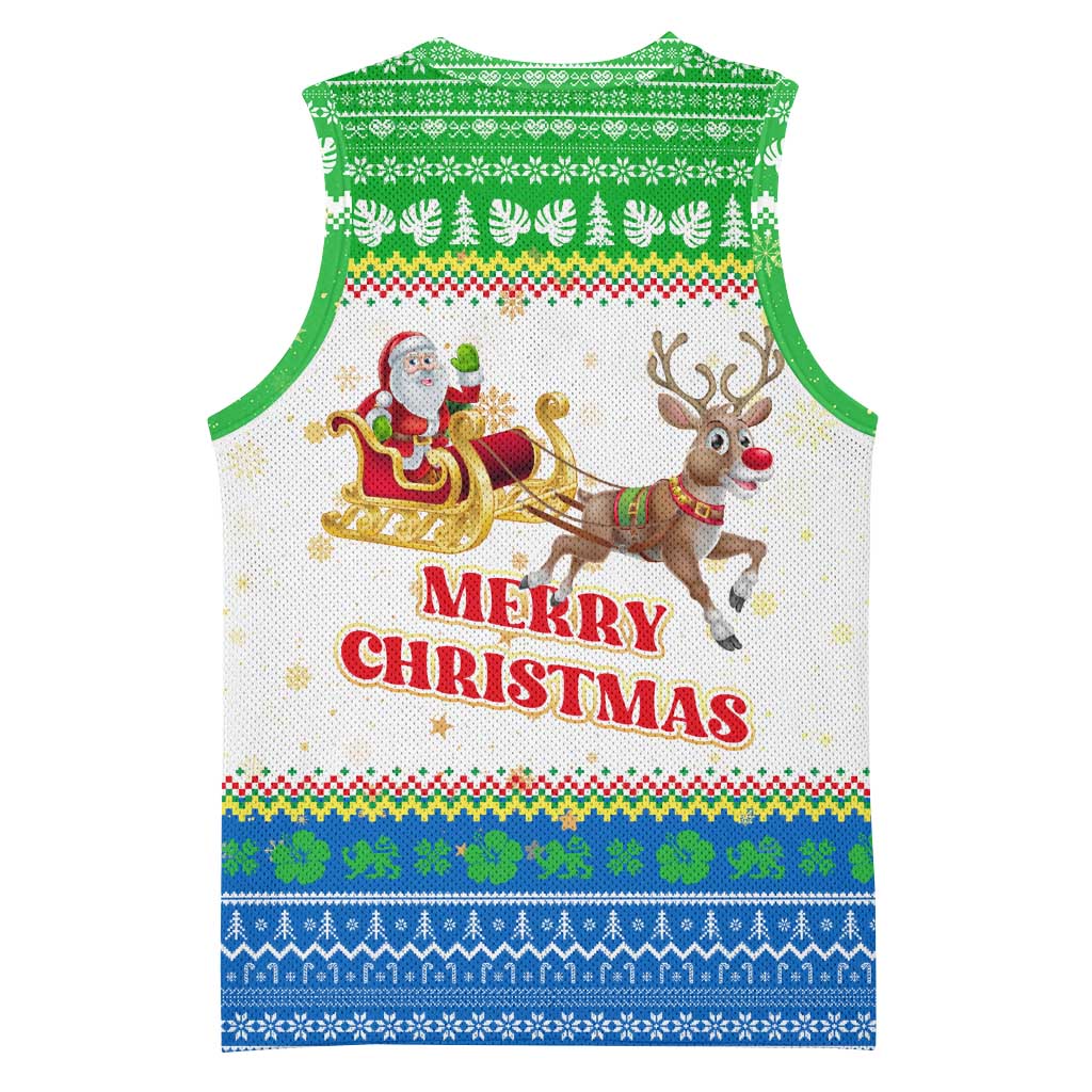 Sierra Leone Christmas Basketball Jersey with Festive Green Pattern, Golden Lion Emblem, and Santa Sleigh Motif - Wonder Print Shop