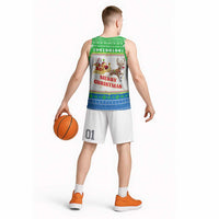Sierra Leone Christmas Basketball Jersey with Festive Green Pattern, Golden Lion Emblem, and Santa Sleigh Motif - Wonder Print Shop