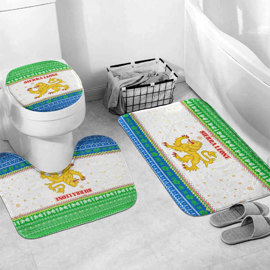 Sierra Leone Christmas Bathroom Set with Festive Green Pattern, Golden Lion Emblem, and Santa Sleigh Motif - Wonder Print Shop