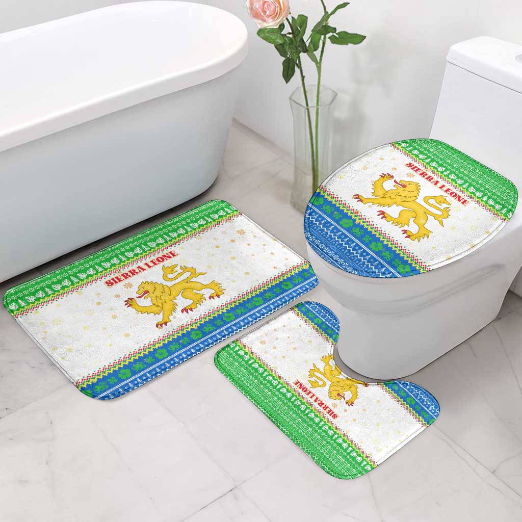 Sierra Leone Christmas Bathroom Set with Festive Green Pattern, Golden Lion Emblem, and Santa Sleigh Motif - Wonder Print Shop
