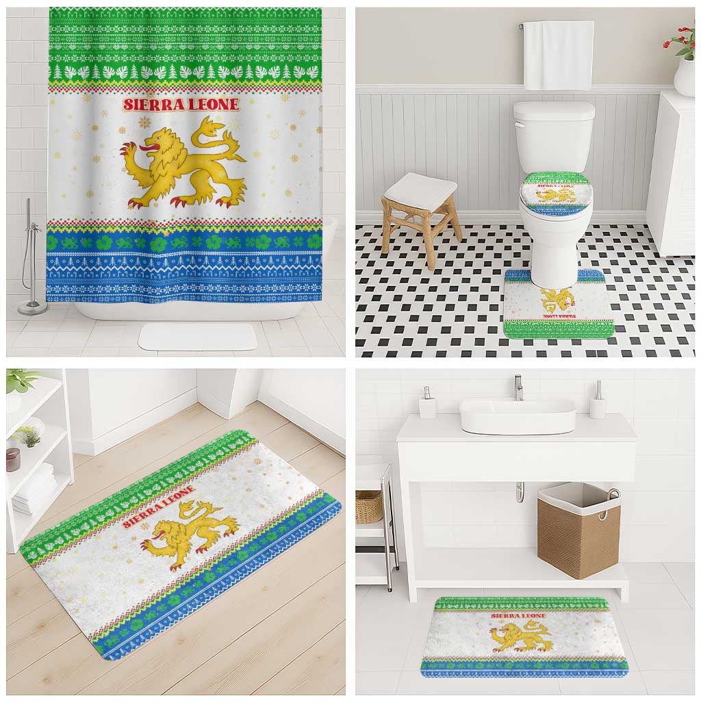 Sierra Leone Christmas Bathroom Set with Festive Green Pattern, Golden Lion Emblem, and Santa Sleigh Motif - Wonder Print Shop