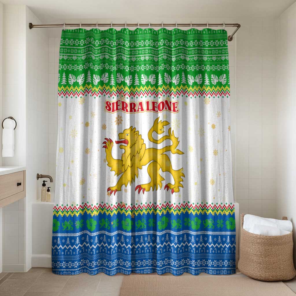 Sierra Leone Christmas Bathroom Set with Festive Green Pattern, Golden Lion Emblem, and Santa Sleigh Motif - Wonder Print Shop