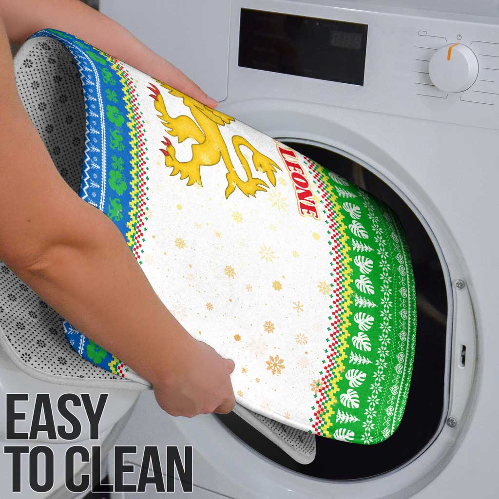 Sierra Leone Christmas Bathroom Set with Festive Green Pattern, Golden Lion Emblem, and Santa Sleigh Motif - Wonder Print Shop