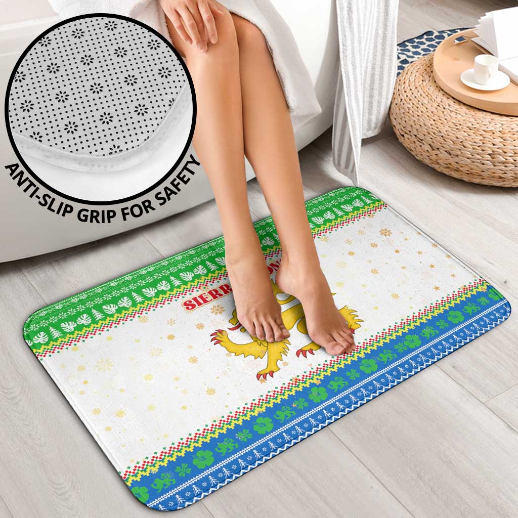 Sierra Leone Christmas Bathroom Set with Festive Green Pattern, Golden Lion Emblem, and Santa Sleigh Motif - Wonder Print Shop