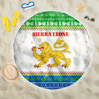 Sierra Leone Christmas Beach Blanket with Festive Green Pattern, Golden Lion Emblem, and Santa Sleigh Motif - Wonder Print Shop