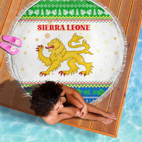 Sierra Leone Christmas Beach Blanket with Festive Green Pattern, Golden Lion Emblem, and Santa Sleigh Motif - Wonder Print Shop