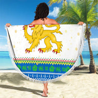 Sierra Leone Christmas Beach Blanket with Festive Green Pattern, Golden Lion Emblem, and Santa Sleigh Motif - Wonder Print Shop