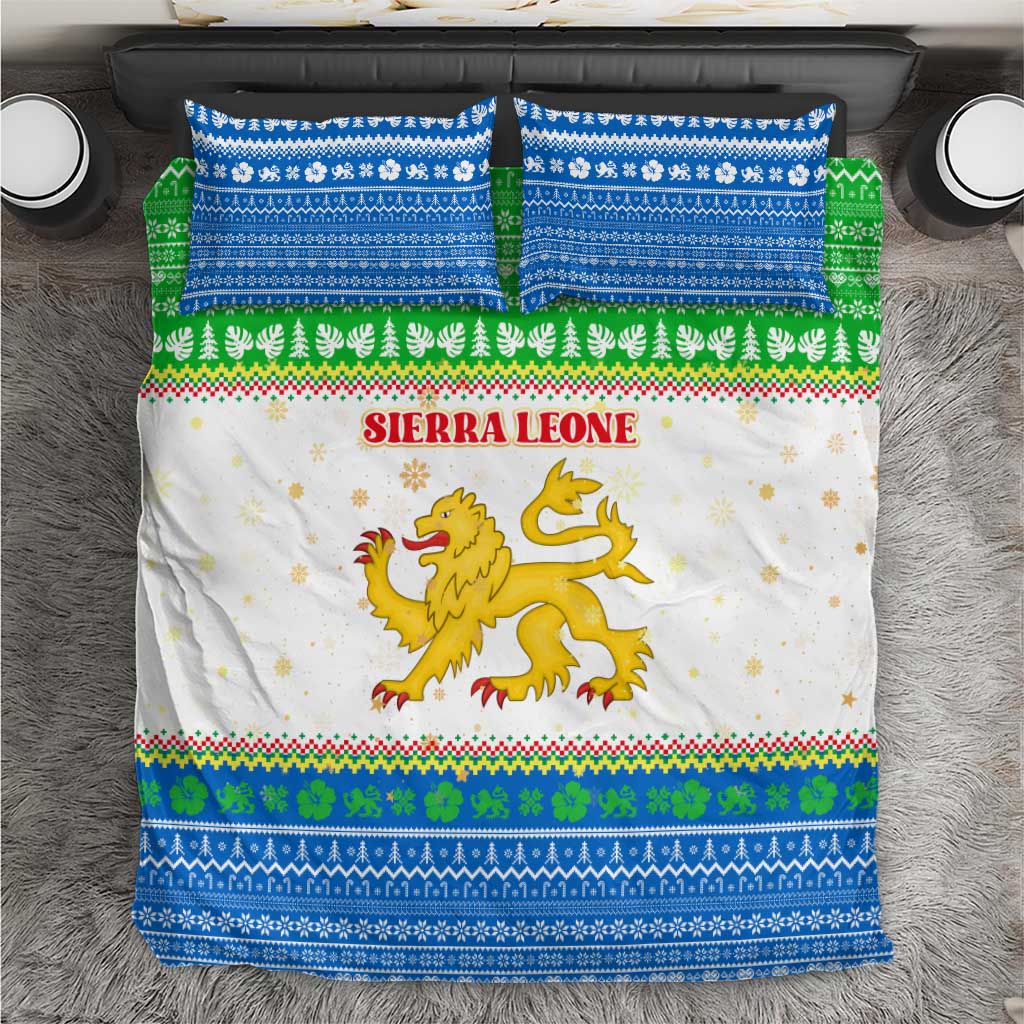 Sierra Leone Christmas Bedding Set with Festive Green Pattern, Golden Lion Emblem, and Santa Sleigh Motif - Wonder Print Shop