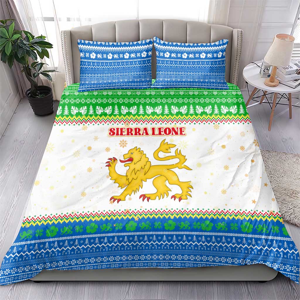 Sierra Leone Christmas Bedding Set with Festive Green Pattern, Golden Lion Emblem, and Santa Sleigh Motif - Wonder Print Shop