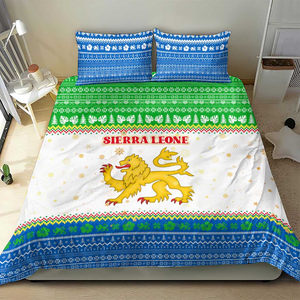 Sierra Leone Christmas Bedding Set with Festive Green Pattern, Golden Lion Emblem, and Santa Sleigh Motif - Wonder Print Shop