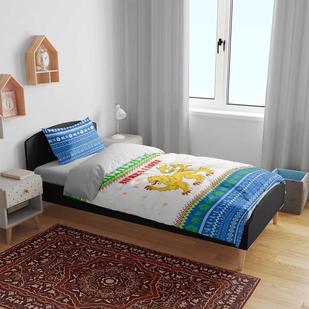 Sierra Leone Christmas Bedding Set with Festive Green Pattern, Golden Lion Emblem, and Santa Sleigh Motif - Wonder Print Shop
