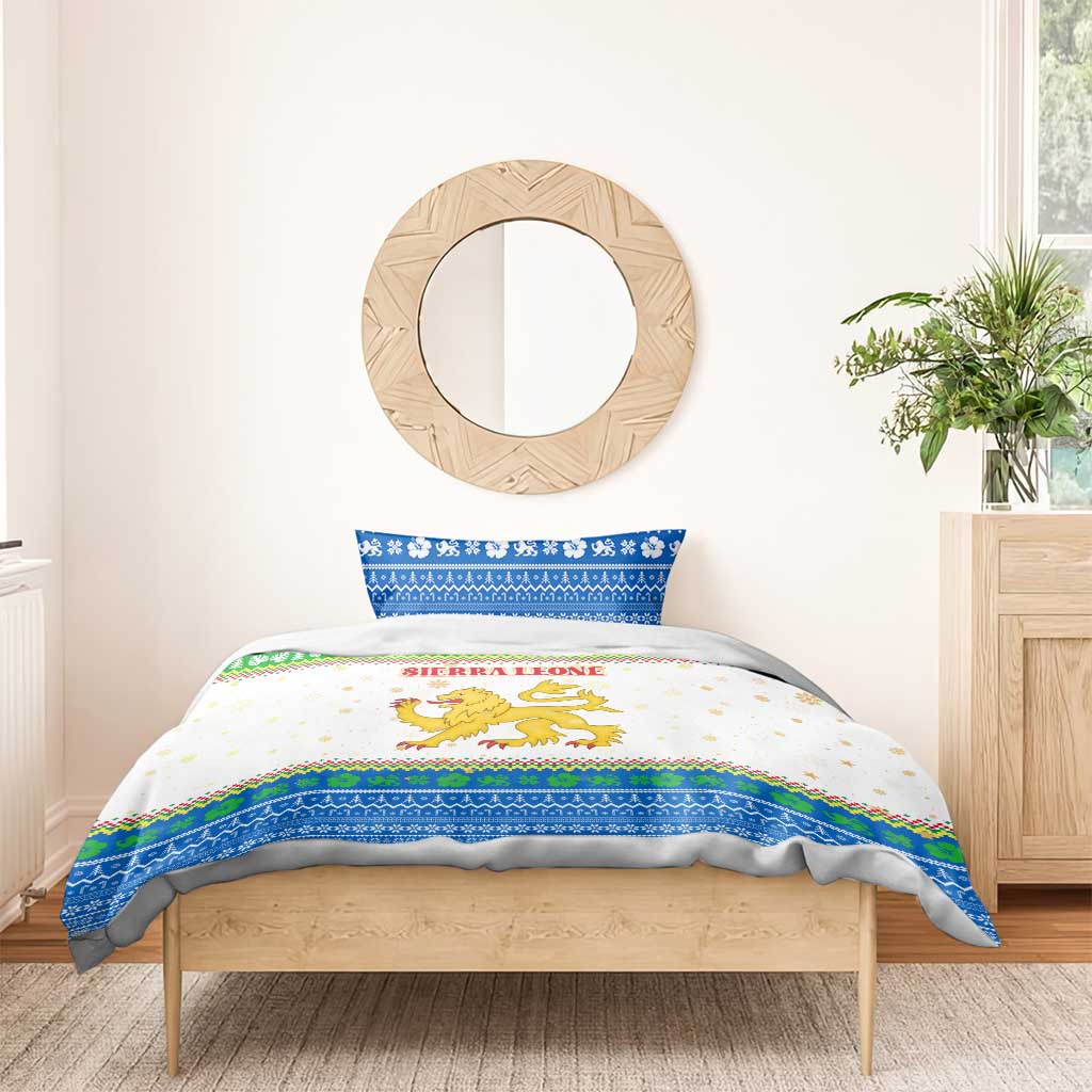 Sierra Leone Christmas Bedding Set with Festive Green Pattern, Golden Lion Emblem, and Santa Sleigh Motif - Wonder Print Shop
