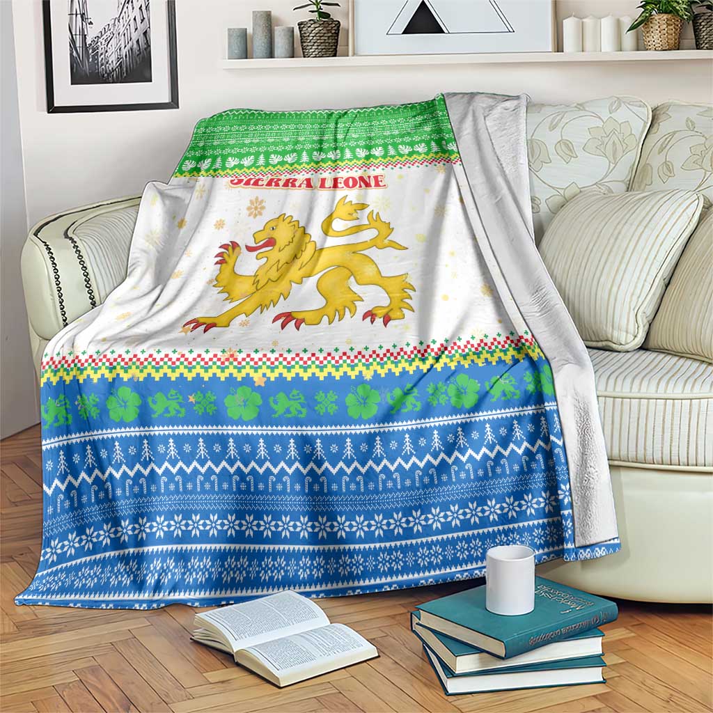 Sierra Leone Christmas Blanket with Festive Green Pattern, Golden Lion Emblem, and Santa Sleigh Motif - Wonder Print Shop