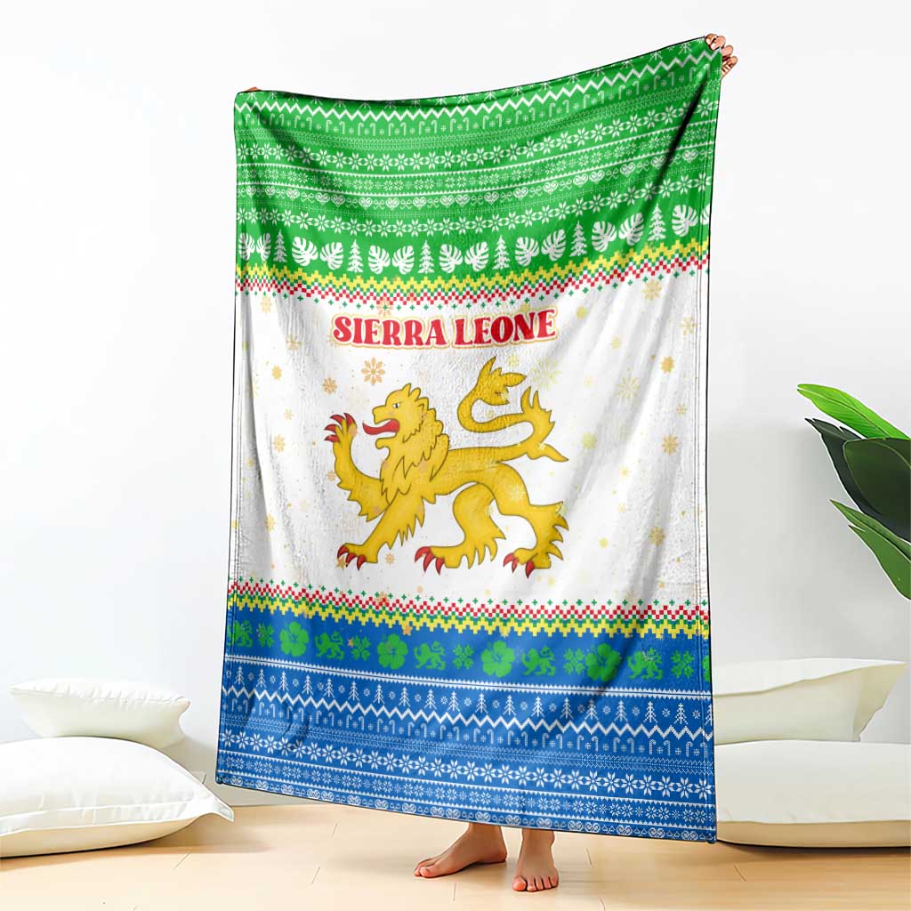 Sierra Leone Christmas Blanket with Festive Green Pattern, Golden Lion Emblem, and Santa Sleigh Motif - Wonder Print Shop