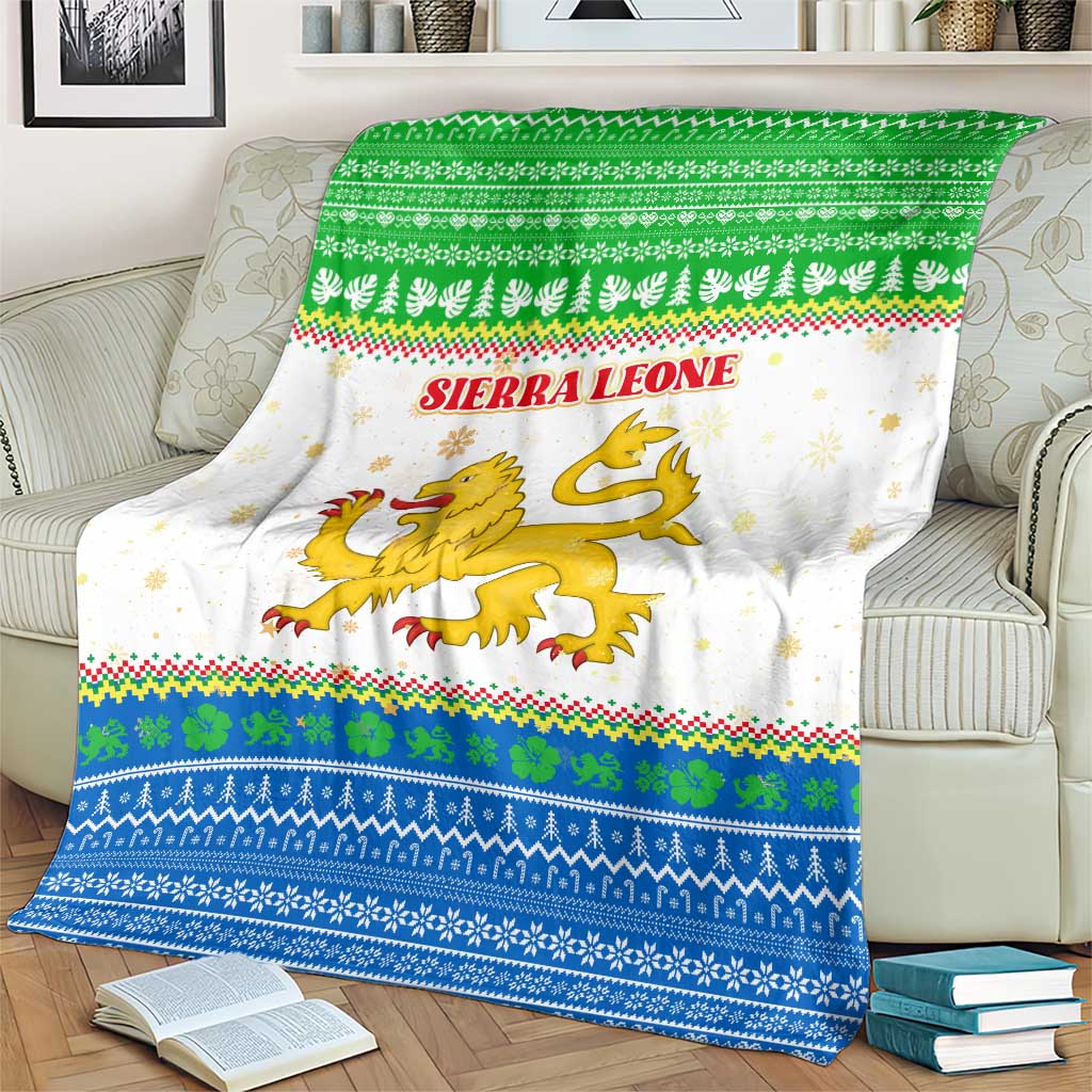 Sierra Leone Christmas Blanket with Festive Green Pattern, Golden Lion Emblem, and Santa Sleigh Motif - Wonder Print Shop