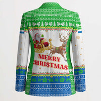 Sierra Leone Christmas Blazer with Festive Green Pattern, Golden Lion Emblem, and Santa Sleigh Motif - Wonder Print Shop
