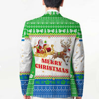 Sierra Leone Christmas Blazer with Festive Green Pattern, Golden Lion Emblem, and Santa Sleigh Motif - Wonder Print Shop