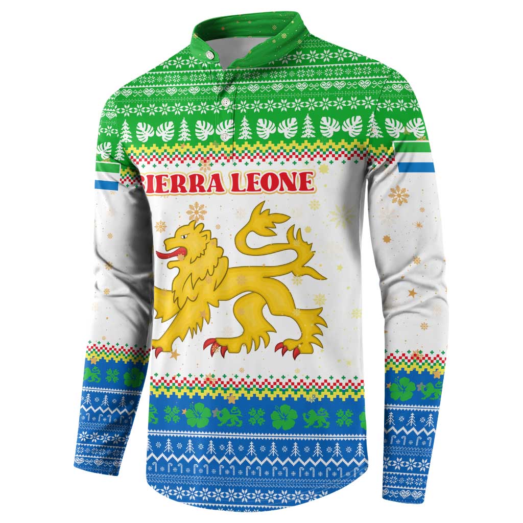 Sierra Leone Christmas Button Sweatshirt with Festive Green Pattern, Golden Lion Emblem, and Santa Sleigh Motif - Wonder Print Shop