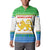 Sierra Leone Christmas Button Sweatshirt with Festive Green Pattern, Golden Lion Emblem, and Santa Sleigh Motif - Wonder Print Shop