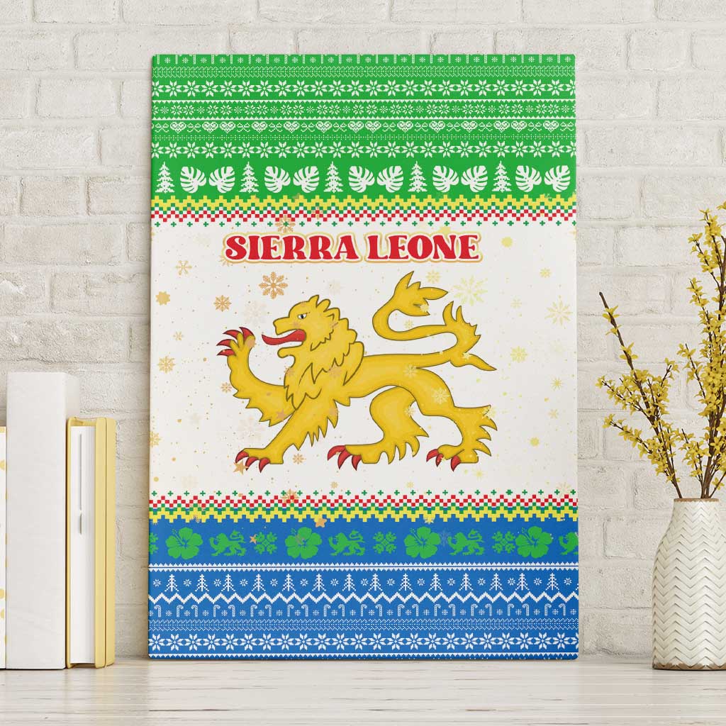 Sierra Leone Christmas Canvas Wall Art with Festive Green Pattern, Golden Lion Emblem, and Santa Sleigh Motif - Wonder Print Shop