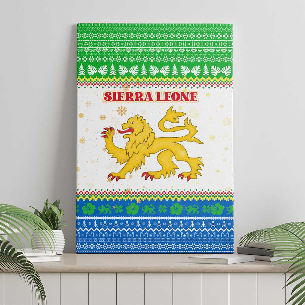 Sierra Leone Christmas Canvas Wall Art with Festive Green Pattern, Golden Lion Emblem, and Santa Sleigh Motif - Wonder Print Shop