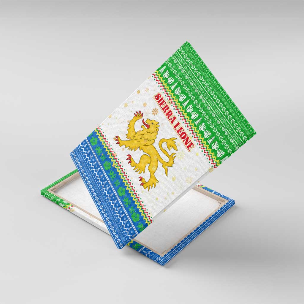 Sierra Leone Christmas Canvas Wall Art with Festive Green Pattern, Golden Lion Emblem, and Santa Sleigh Motif - Wonder Print Shop